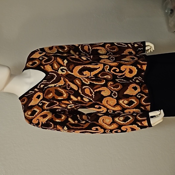 VTG ELEANOR P BRENNER 1980s New Wool Abstract Metallic V-Neck Sweater - Picture 2 of 8